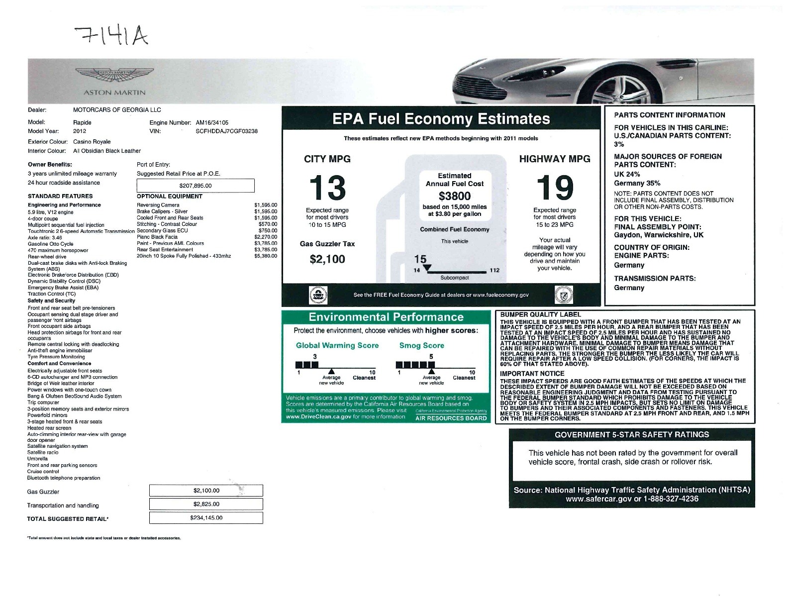 Pre-Owned 2012 Aston Martin Rapide For Sale (Special Pricing) | Aston