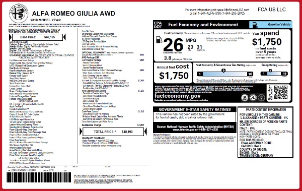 New 2019 Alfa Romeo Giulia Q4 for sale Sold at Aston Martin of Greenwich in Greenwich CT 06830 26