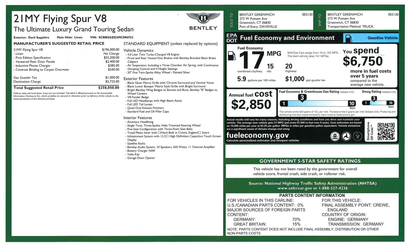 New 2021 Bentley Flying Spur V8 First Edition For Sale (Special Pricing