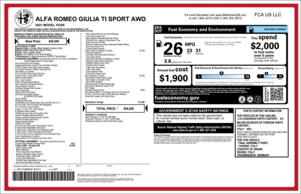 New 2021 Alfa Romeo Giulia Ti Sport Q4 for sale Sold at Aston Martin of Greenwich in Greenwich CT 06830 19