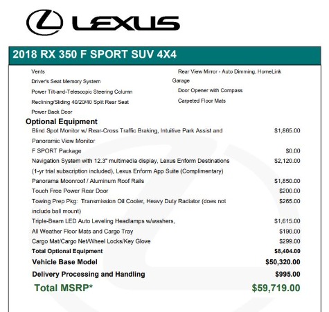 Used 2018 Lexus RX 350 F SPORT for sale Sold at Aston Martin of Greenwich in Greenwich CT 06830 28