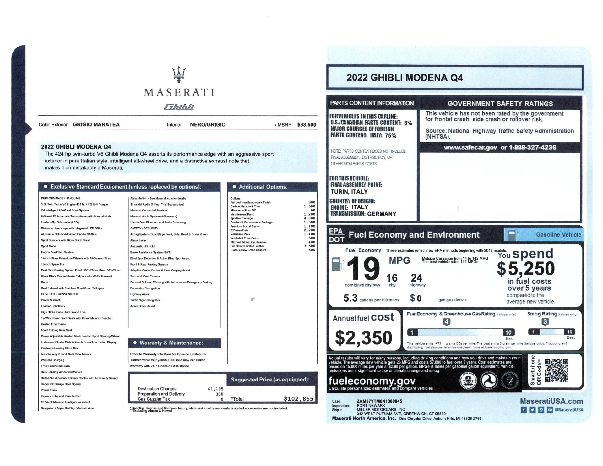 New 2022 Maserati Ghibli Modena Q4 for sale Sold at Miller Motorcars Aston Martin in Greenwich CT 06830 1