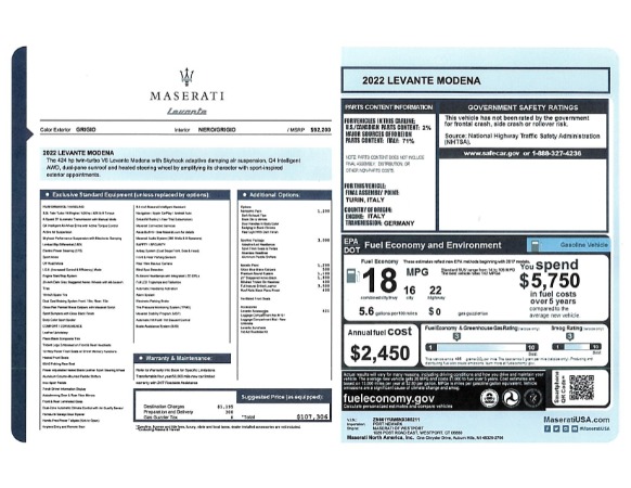 New 2022 Maserati Levante Modena for sale $107,306 at Aston Martin of Greenwich in Greenwich CT 06830 22