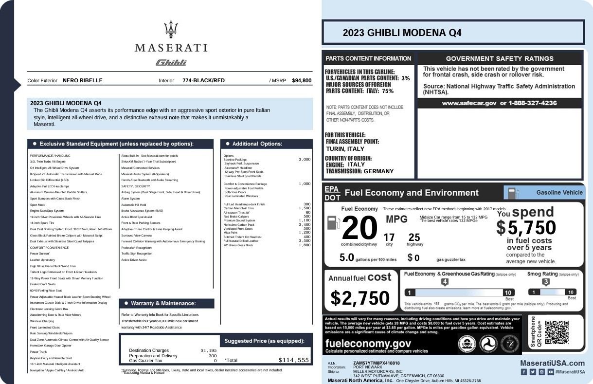 Used 2023 Maserati Ghibli Modena Q4 for sale Call for price at Miller Motorcars Aston Martin in Greenwich CT 06830 1