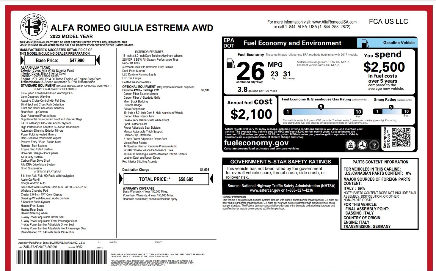 Used 2023 Alfa Romeo Giulia Estrema for sale Call for price at Miller Motorcars Aston Martin in Greenwich CT 06830 1