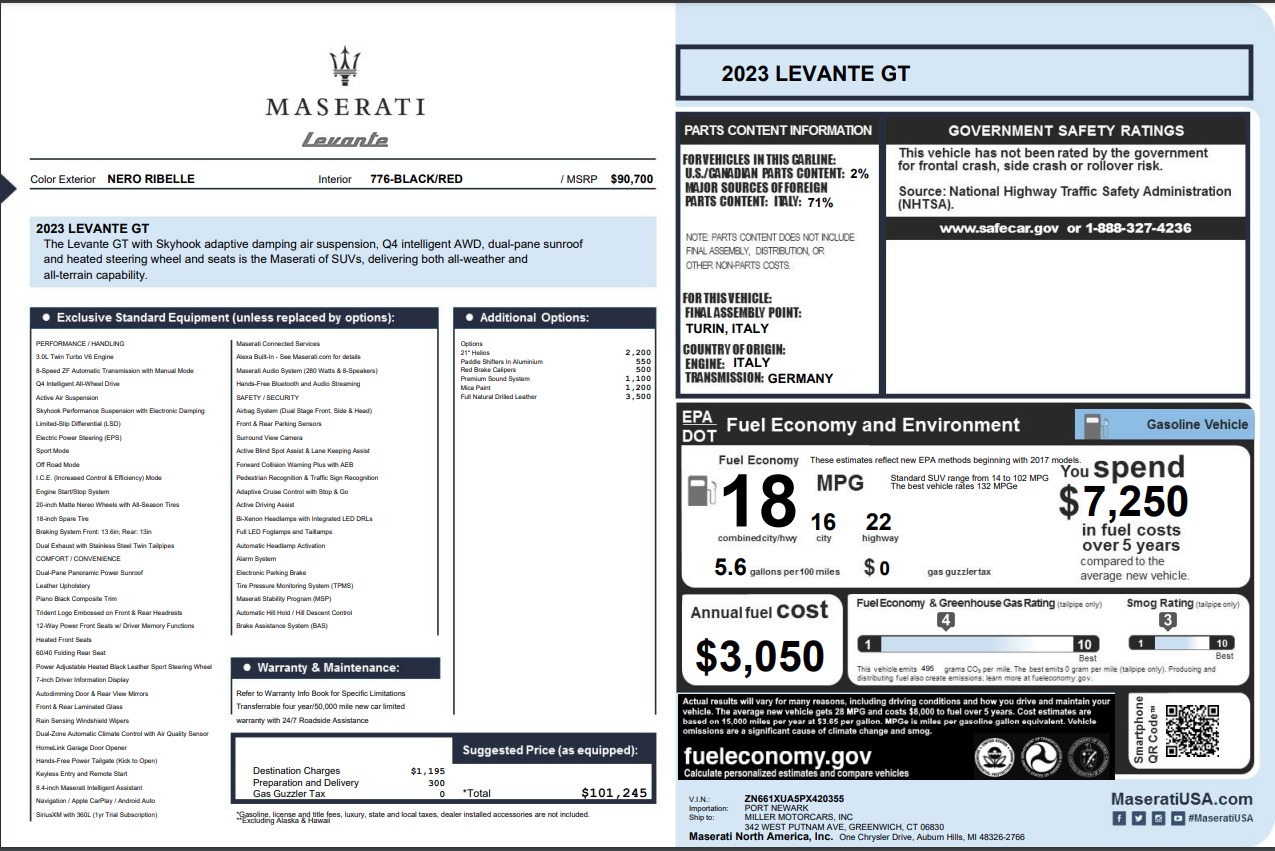 Used 2023 Maserati Levante GT for sale Call for price at Miller Motorcars Aston Martin in Greenwich CT 06830 1