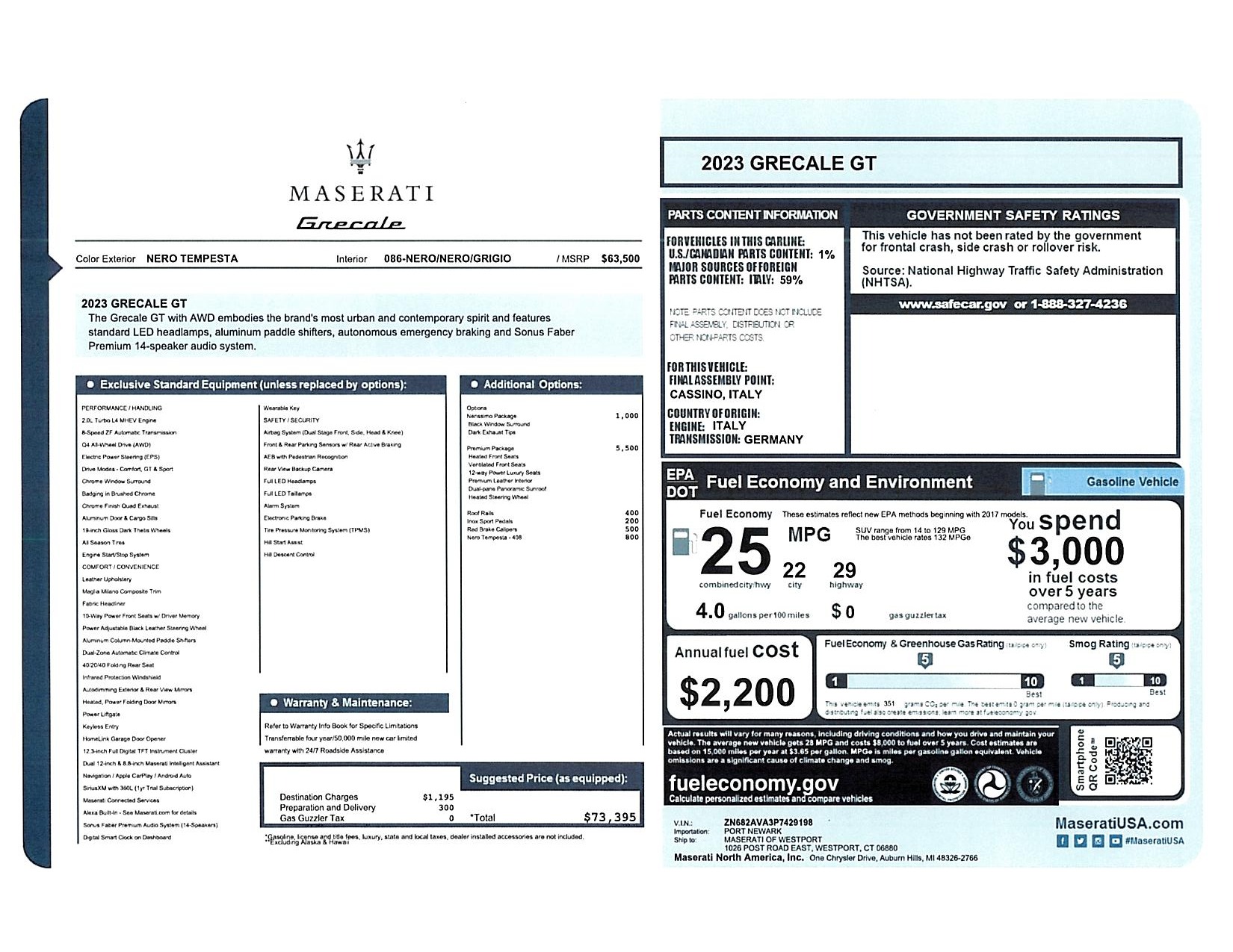 New 2023 Maserati Grecale GT for sale $40,900 at Miller Motorcars Aston Martin in Greenwich CT 06830 1