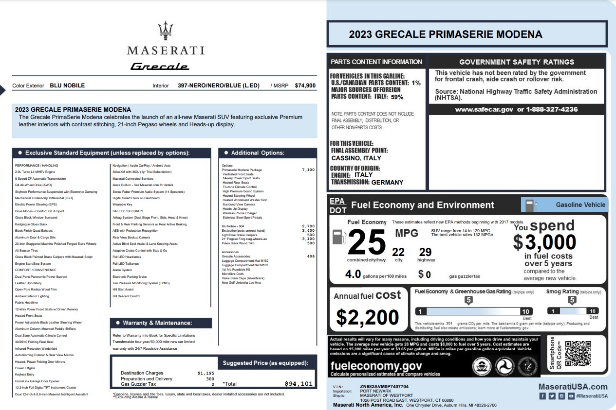 Used 2023 Maserati Grecale Modena for sale $48,900 at Miller Motorcars Aston Martin in Greenwich CT 06830 1