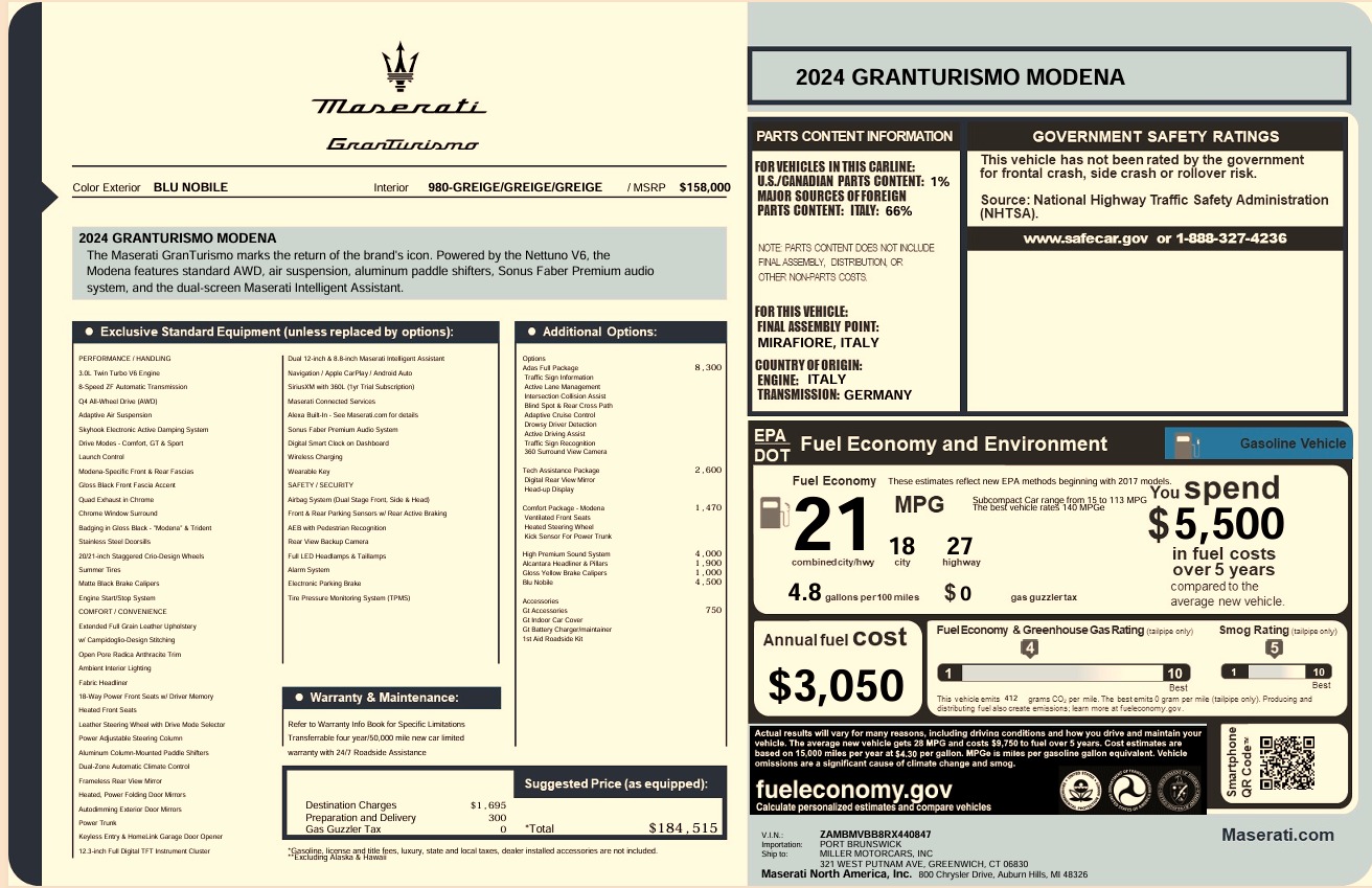 Used 2024 Maserati GranTurismo Modena for sale Call for price at Miller Motorcars Aston Martin in Greenwich CT 06830 1