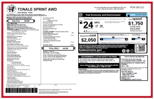 New 2026 Alfa Romeo Tonale Sprint for sale $43,210 at Miller Motorcars Aston Martin in Greenwich CT 06830 25