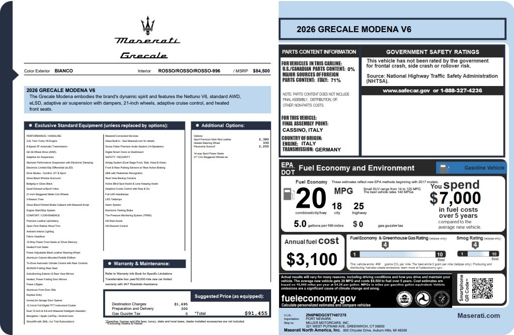 New 2026 Maserati Grecale Modena for sale $91,455 at Miller Motorcars Aston Martin in Greenwich CT 06830 1