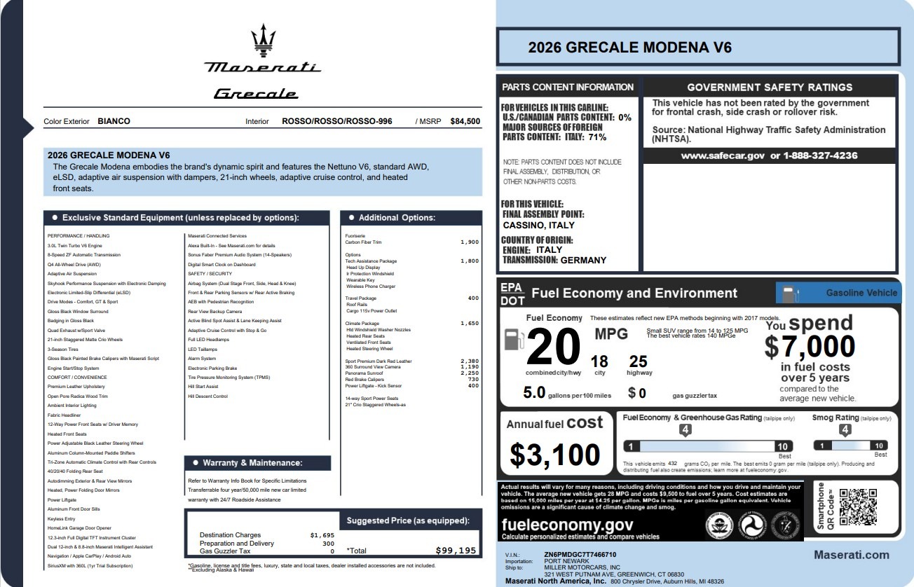 New 2026 Maserati Grecale Modena V6 for sale $99,195 at Miller Motorcars Aston Martin in Greenwich CT 06830 1