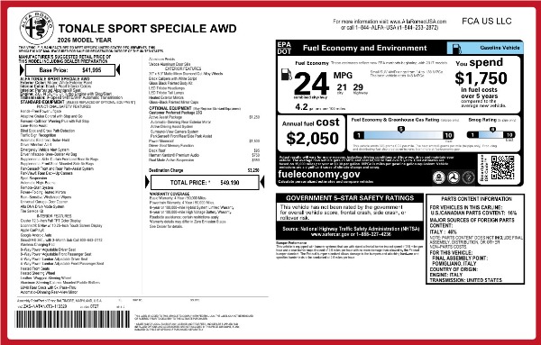 New 2026 Alfa Romeo Tonale Sport Speciale for sale $49,190 at Miller Motorcars Aston Martin in Greenwich CT 06830 25