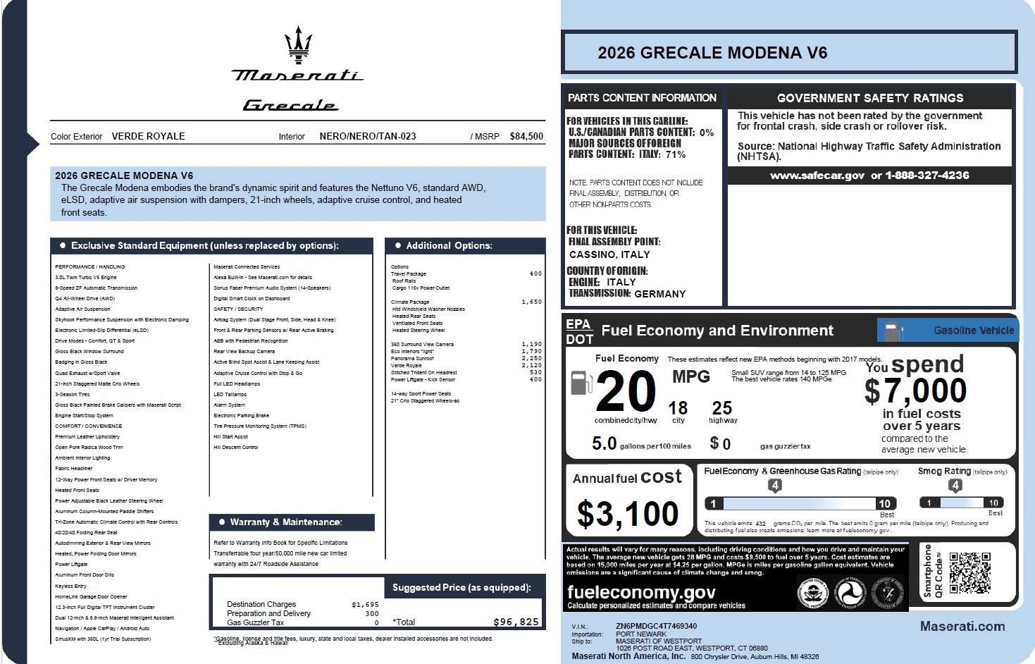 New 2026 Maserati Grecale Modena V6 for sale $96,825 at Miller Motorcars Aston Martin in Greenwich CT 06830 1