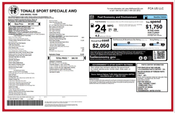 New 2026 Alfa Romeo Tonale Sport Speciale for sale $48,681 at Miller Motorcars Aston Martin in Greenwich CT 06830 25