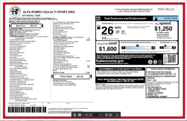 New 2018 Alfa Romeo Giulia Ti Sport Q4 for sale Sold at Aston Martin of Greenwich in Greenwich CT 06830 26