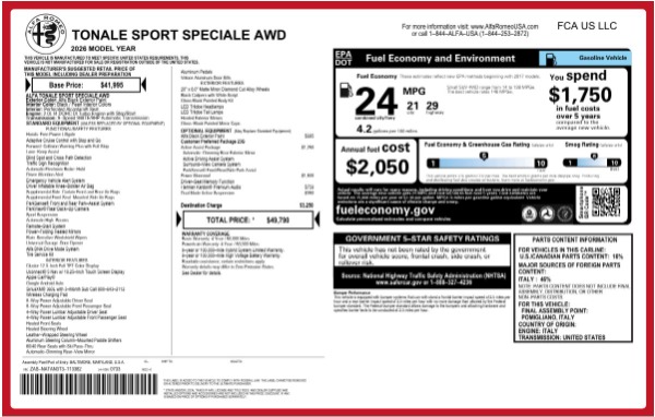 New 2026 Alfa Romeo Tonale Sport Speciale for sale $49,790 at Miller Motorcars Aston Martin in Greenwich CT 06830 25