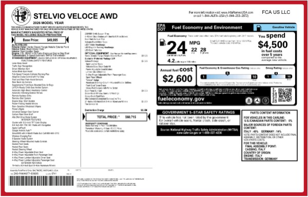 New 2026 Alfa Romeo Stelvio Veloce for sale $60,715 at Miller Motorcars Aston Martin in Greenwich CT 06830 25
